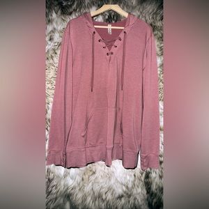 Mauve Hooded Sweatshirt with Lace Up Detail